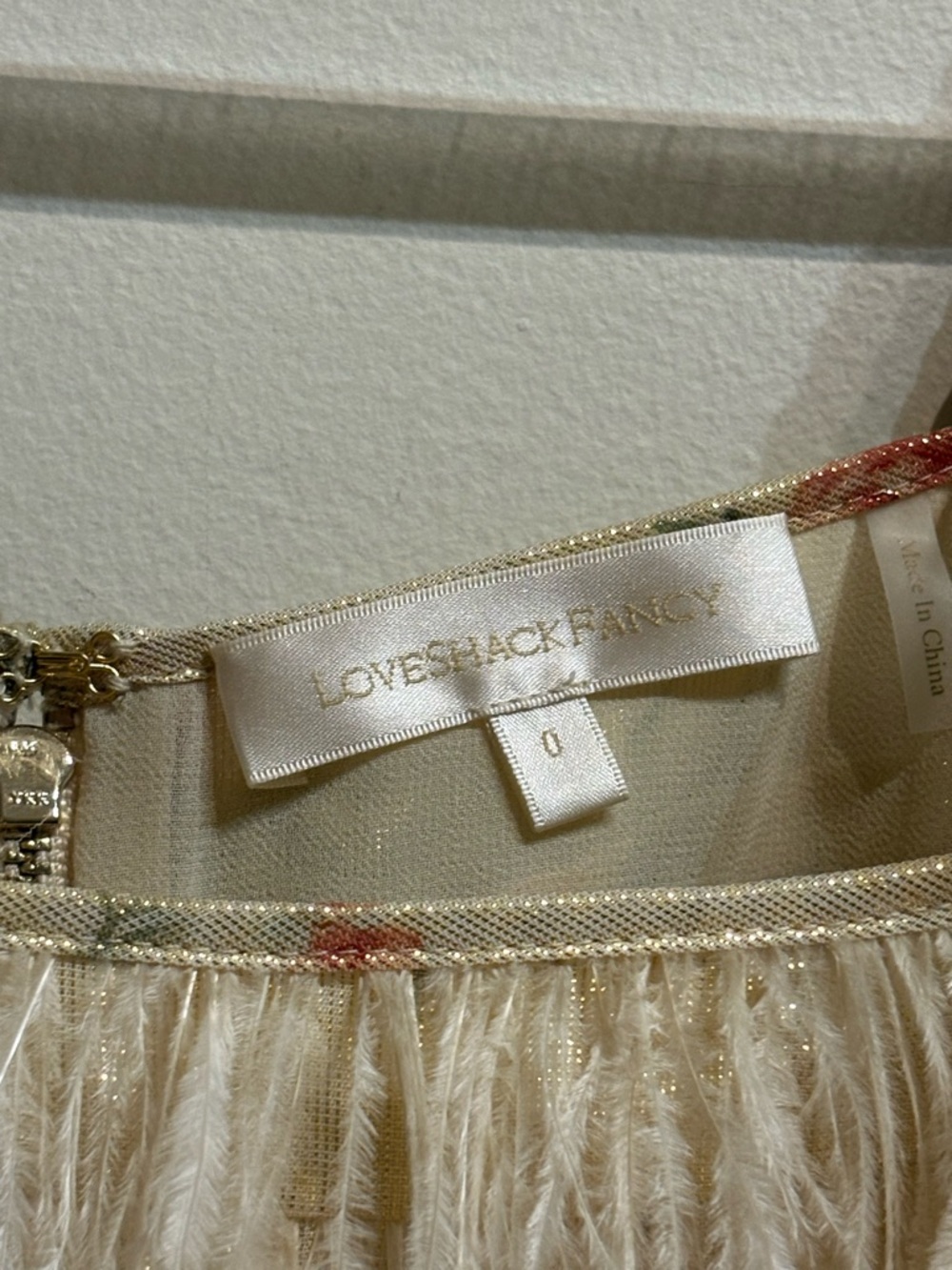 LoveShackFancy Beryl Feather Mini Dress in Golden Fog Size 0 - Picture 11 of 15